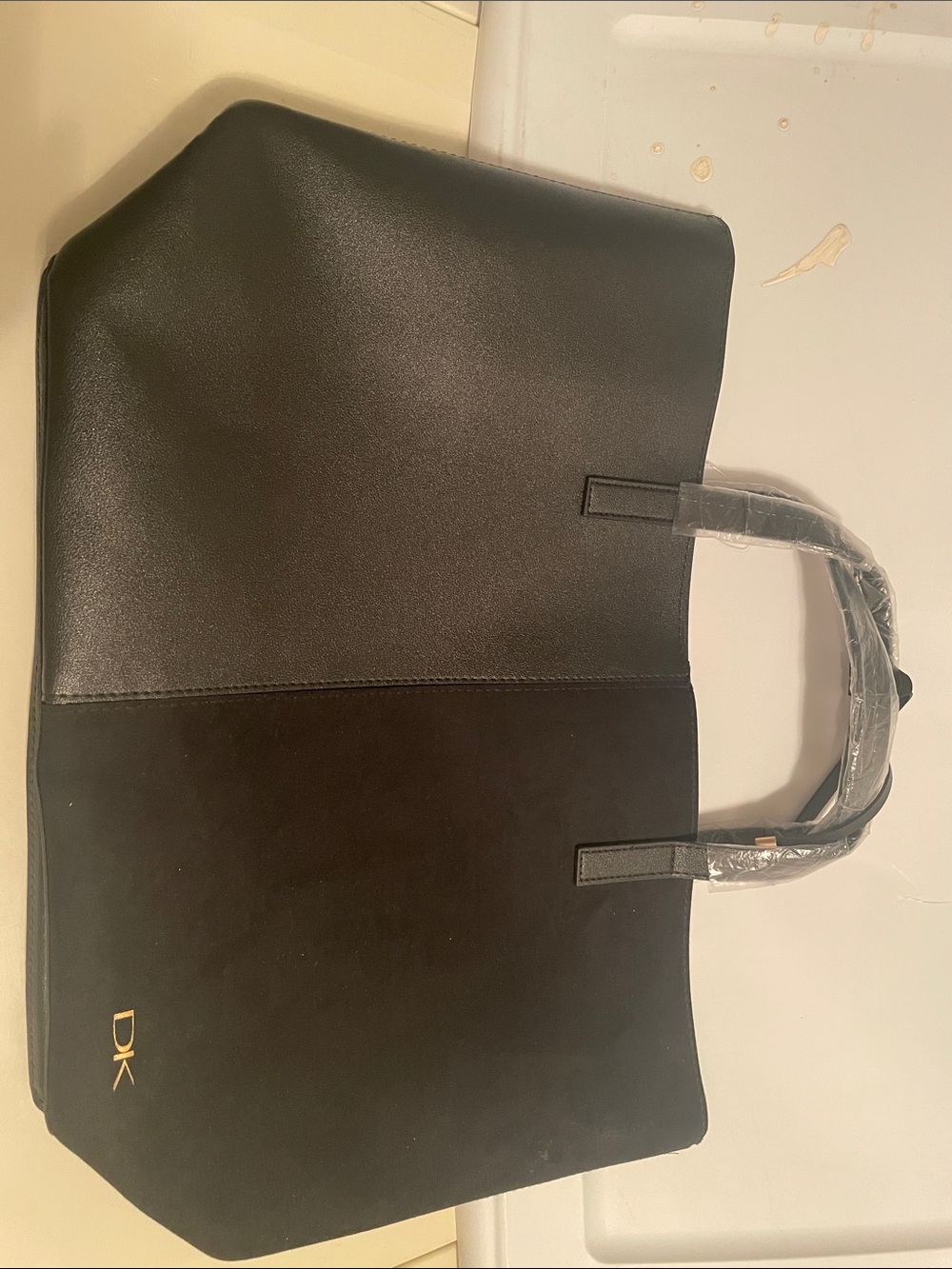 Donna Karan Black Two-Tone Tote with DK logo